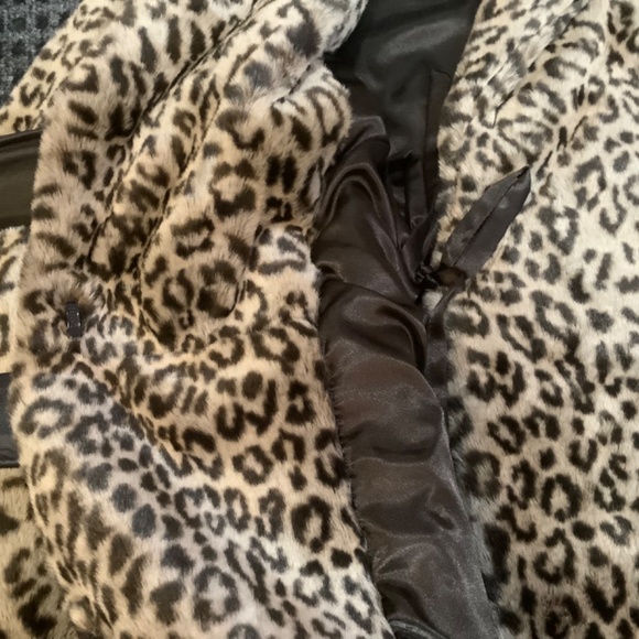 Calvin Klein brown leopard winter holiday faux fur wrap coat XS - Picture 5 of 8